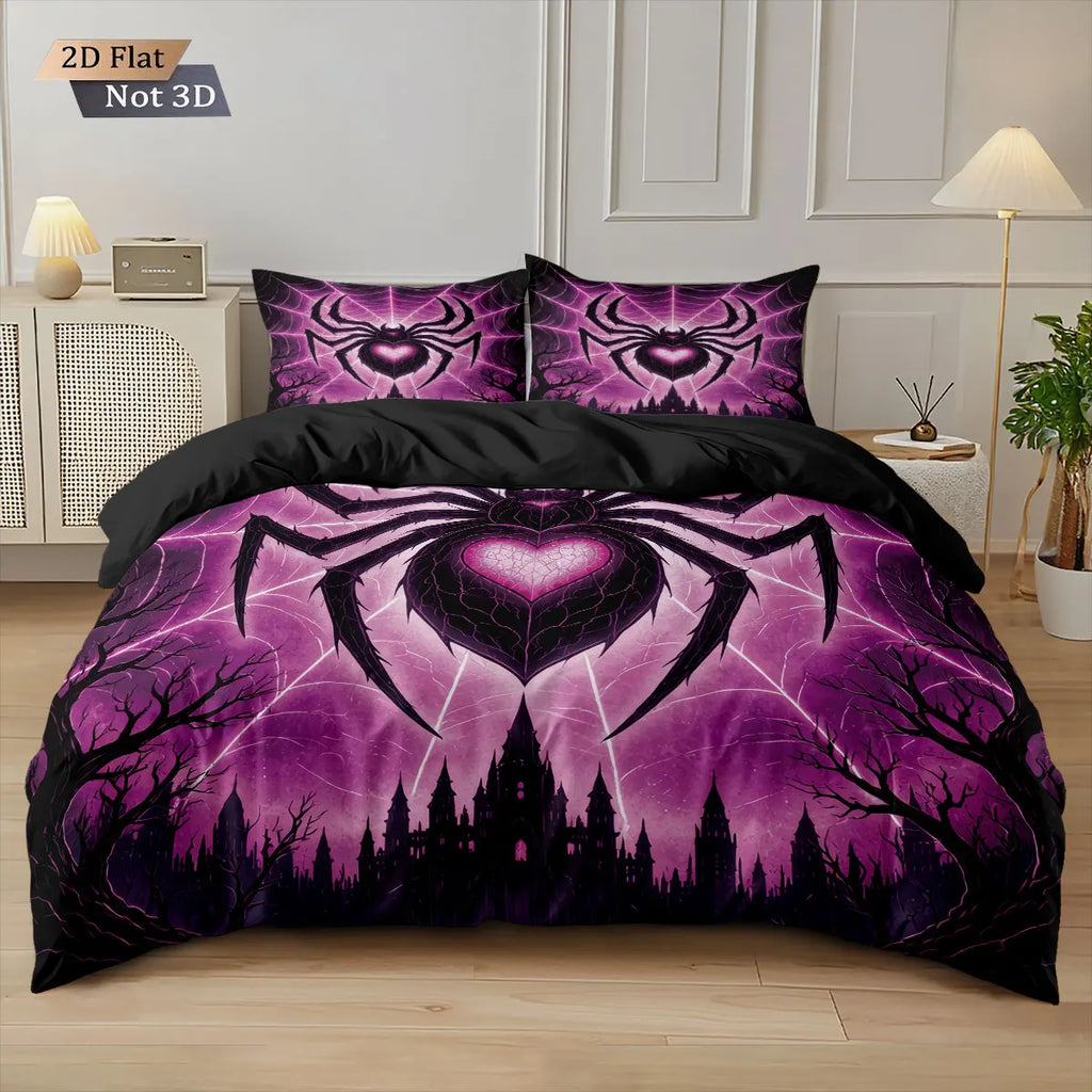 3pcs Cyber Style Spider Printed Down Duvet Cover Set