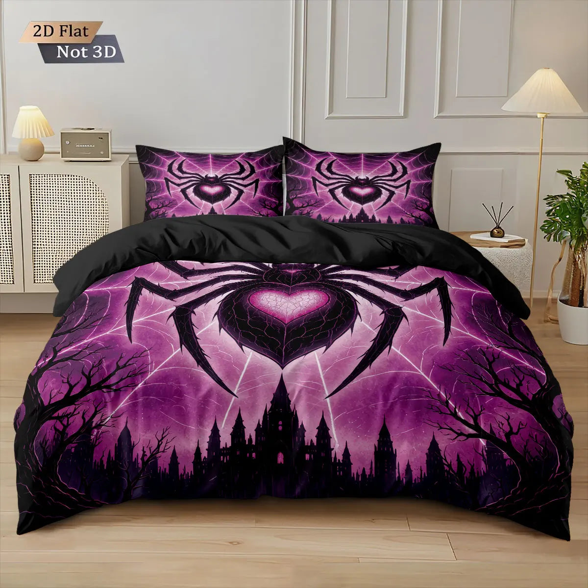 3pcs Cyber Style Spider Printed Down Duvet Cover Set
