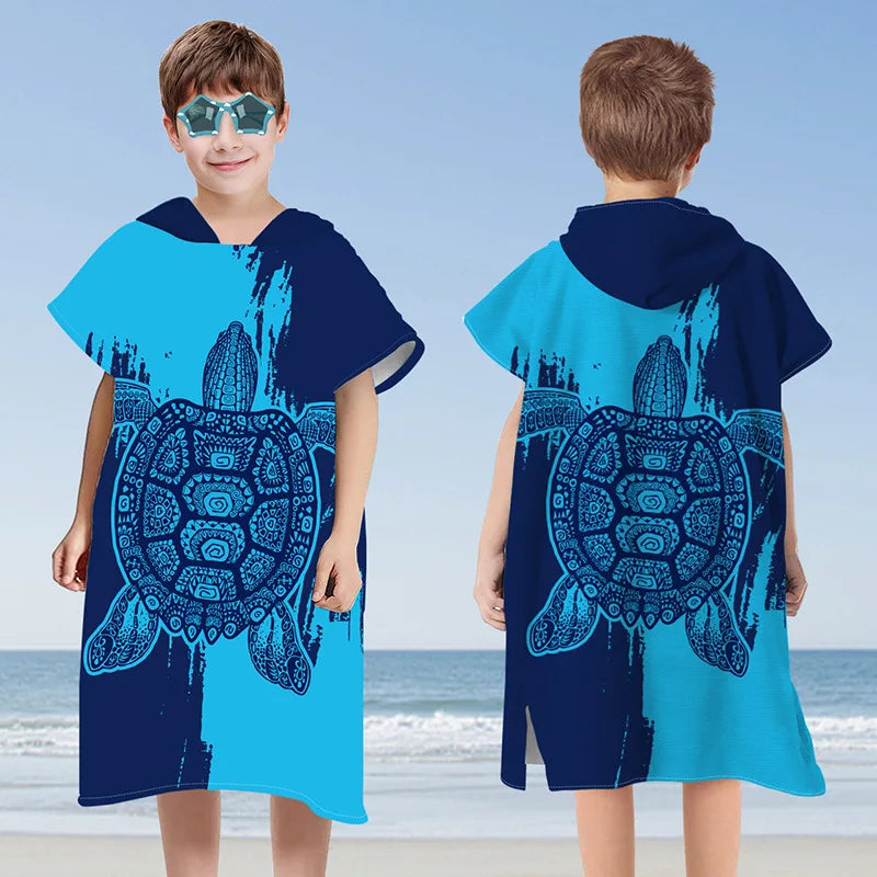 Kids Cartoon Hooded Bathrobe & Beach Towel Cloak