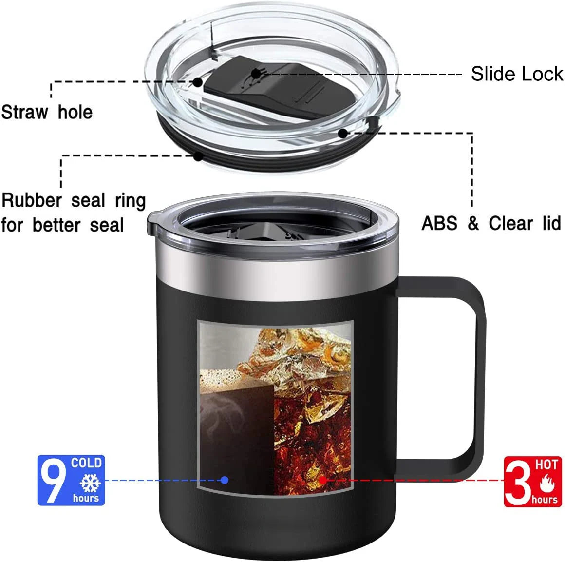 Stainless Steel Insulated Coffee Mug 360ml Tumbler Cup with Lid for Hot & Cold Drinks