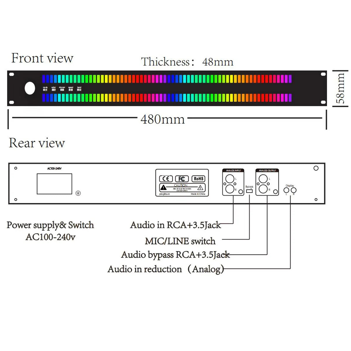 128-LED Full Colour Music Spectrum Level Indicator with Digital Display