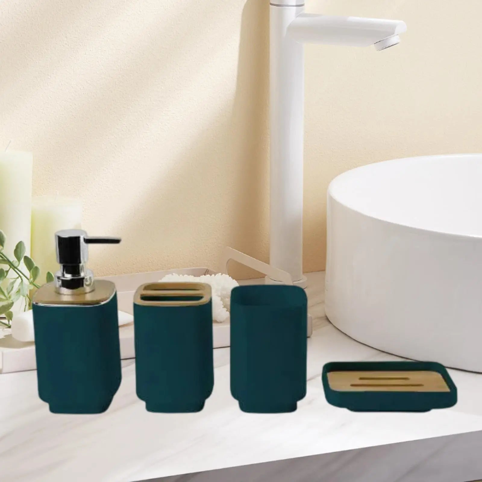 4-Piece Bathroom Accessories Set – Soap Dispenser, Toothbrush Holder & More