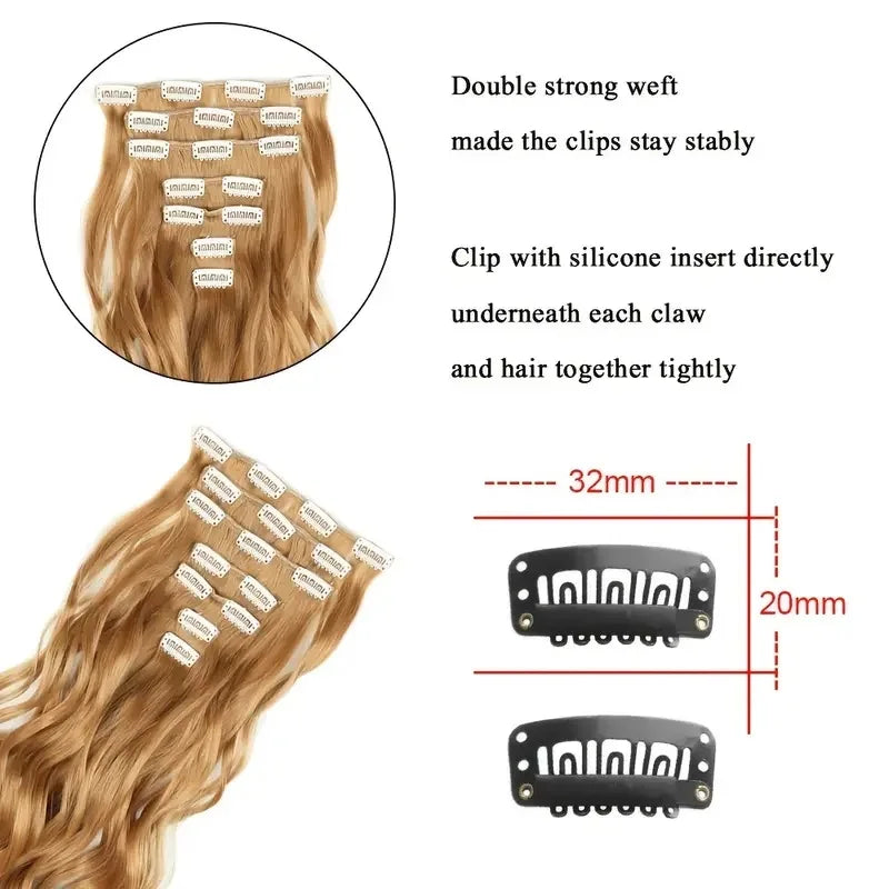 Curly Wavy Clip-In Hair Extensions – Full Head Set, 7 Pieces