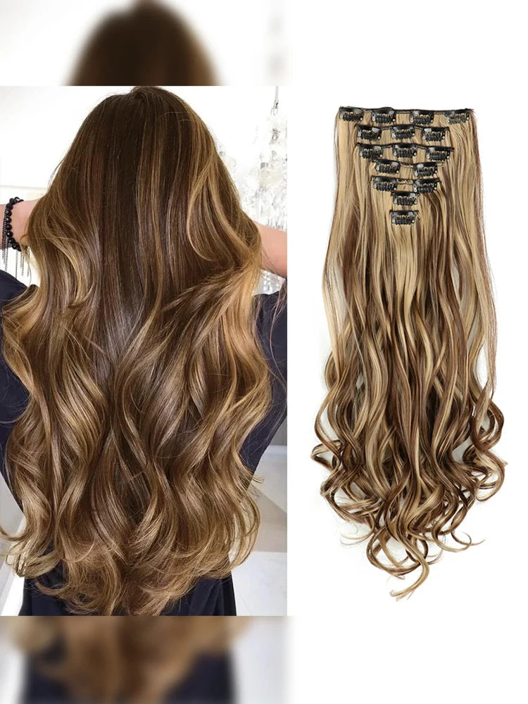 Curly Wavy Clip-In Hair Extensions – Full Head Set, 7 Pieces