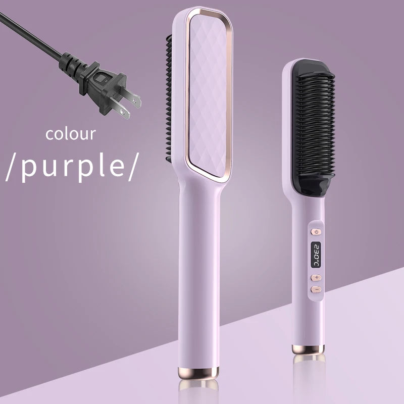 2-in-1 Ceramic Negative Ion Electric Hair Straightener Brush