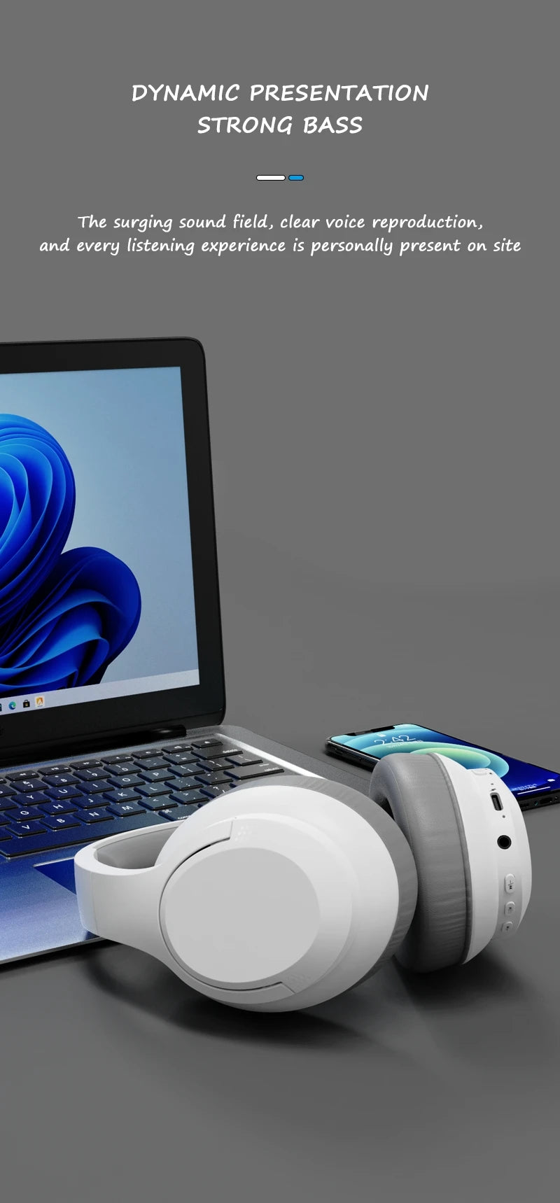 Wireless Bluetooth 5.3 Over-Ear Headphones with Hi-Res Audio