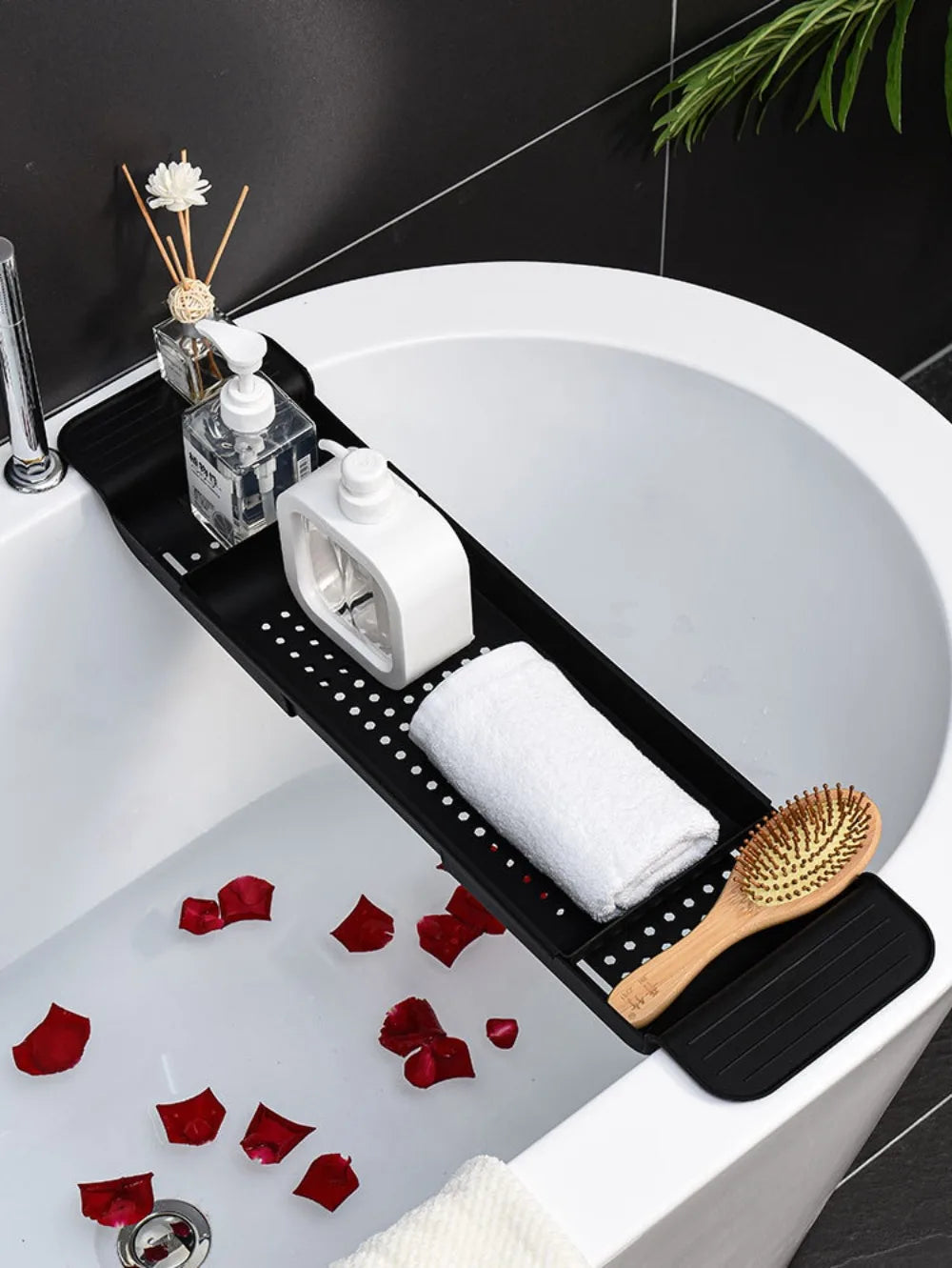Adjustable Bathtub Rack - Telescopic Plastic Drainage Shelf