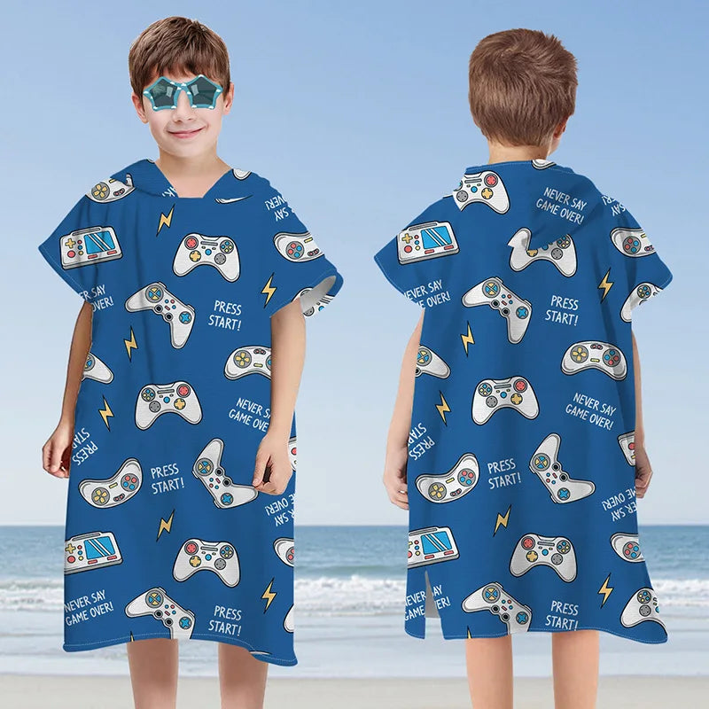 Kids Cartoon Hooded Bathrobe & Beach Towel Cloak