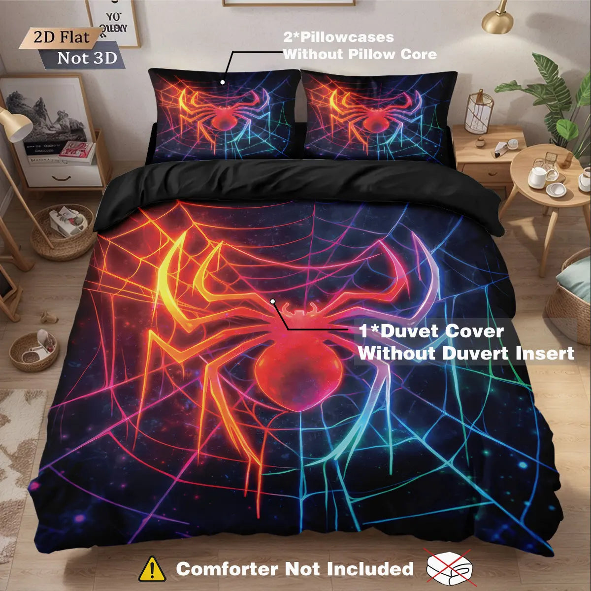 3pcs Cyber Style Spider Printed Down Duvet Cover Set