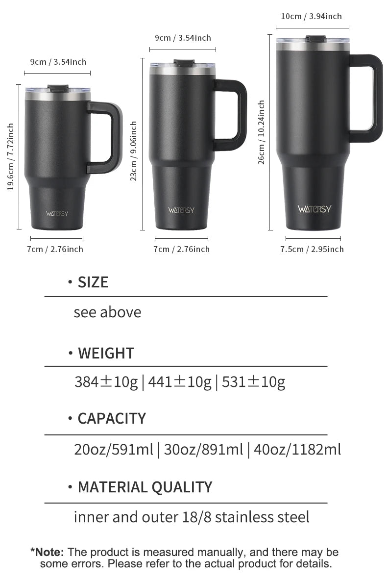 Double Wall Vacuum Insulated Stainless Steel Tumbler with Handle & Straw – 20oz, 30oz or 40oz
