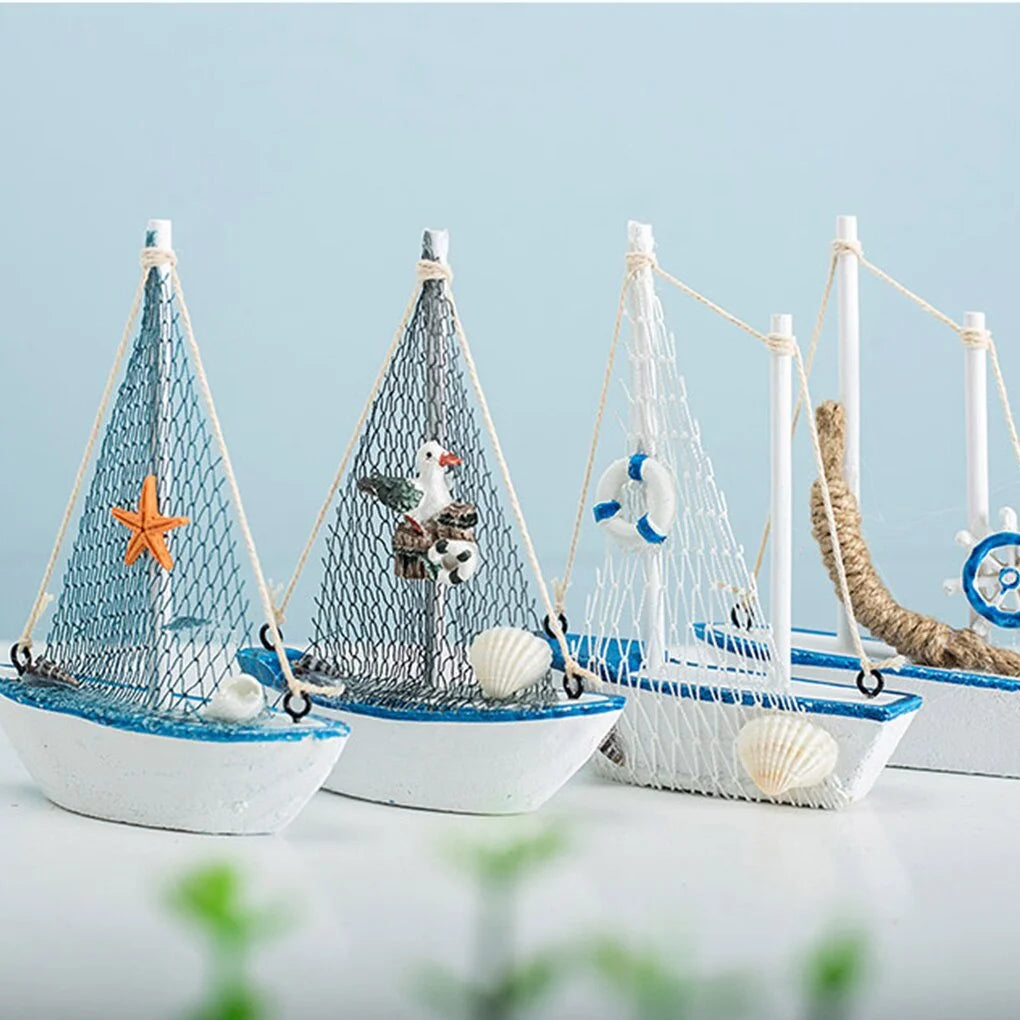 Mini Wooden Blue Sailing Boat – Mediterranean Style Décor