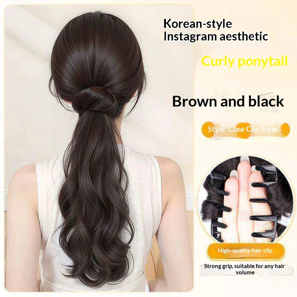 Slightly Curly Synthetic Claw Clip Ponytail Extension – Natural Look, Easy Clip-On