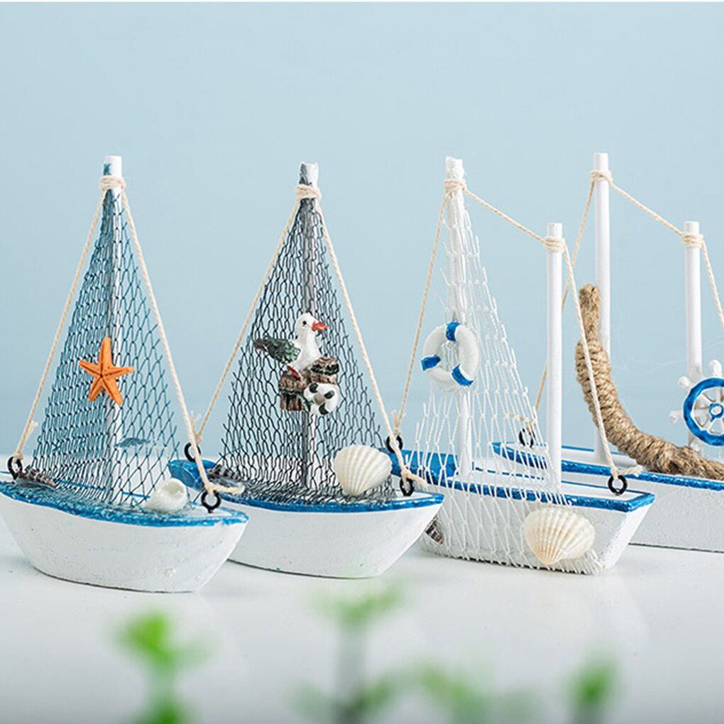Mini Wooden Blue Sailing Boat – Mediterranean Style Décor