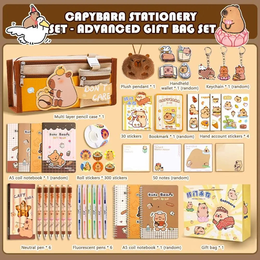 Capybara Stationery Gift Set - Large Capacity Pencil Case