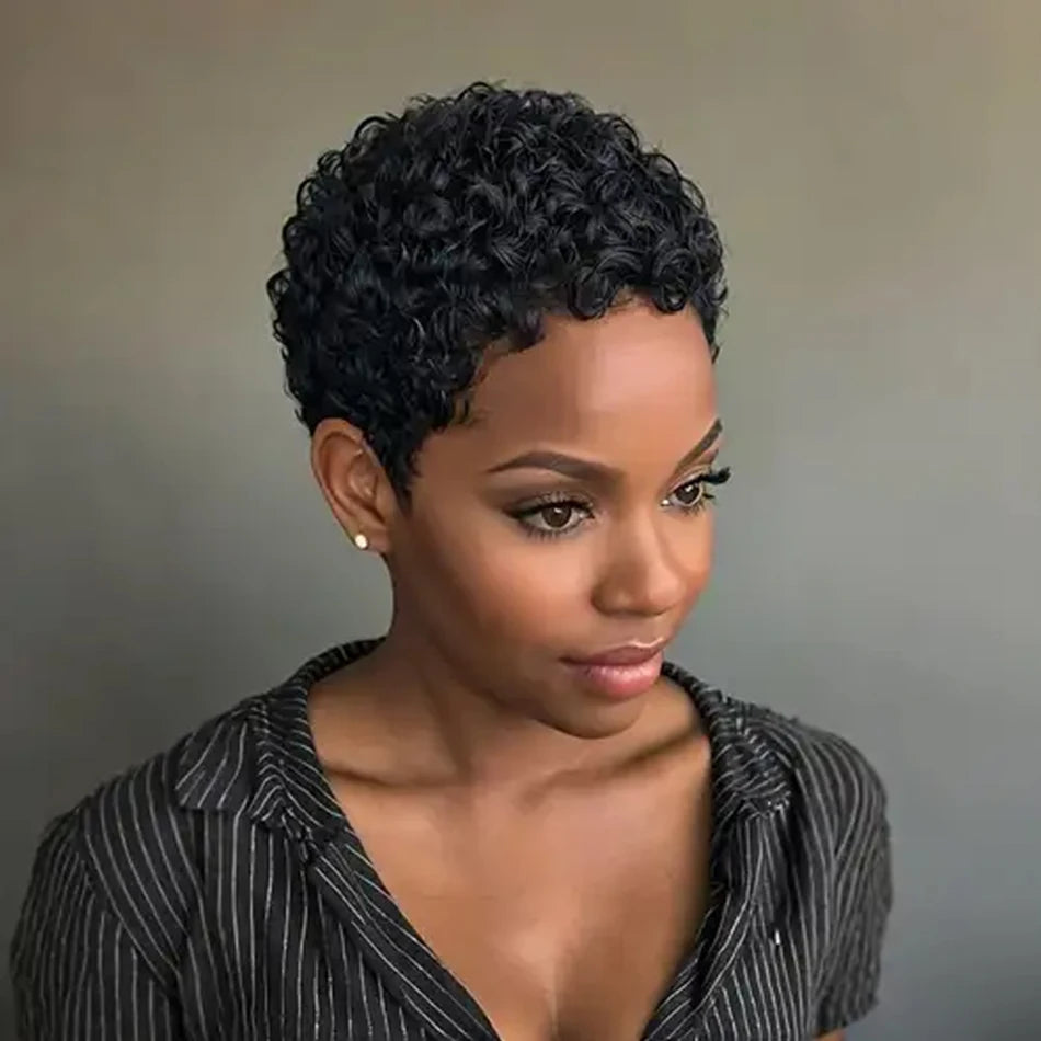 Glueless Afro Pixie Cut Human Hair Wig – Natural Look, Short Style