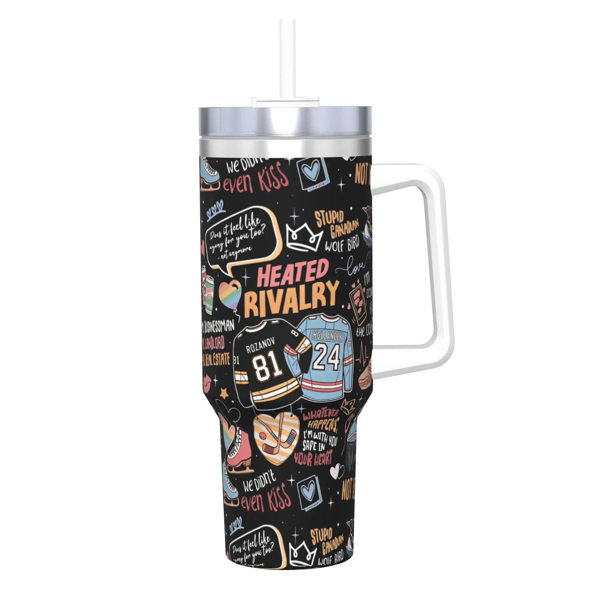 Large Portable Stainless Steel Thermal Tumbler with Straw