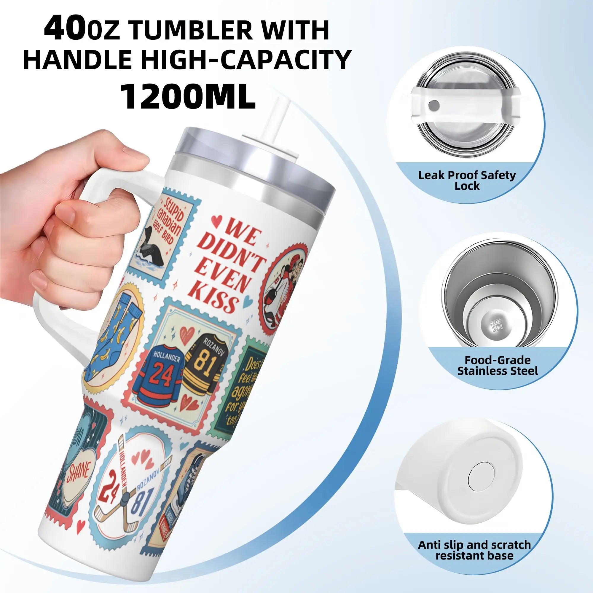 Large Portable Stainless Steel Thermal Tumbler with Straw