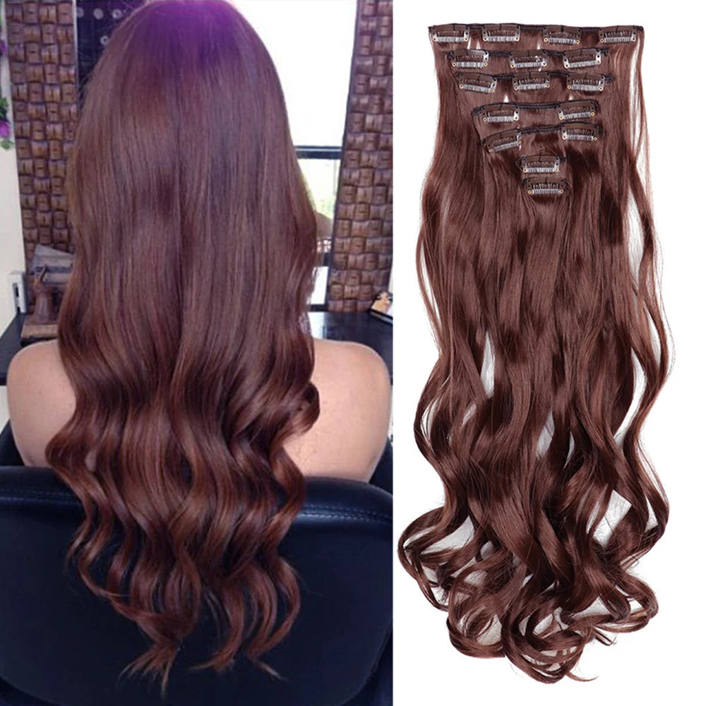 Curly Wavy Clip-In Hair Extensions – Full Head Set, 7 Pieces