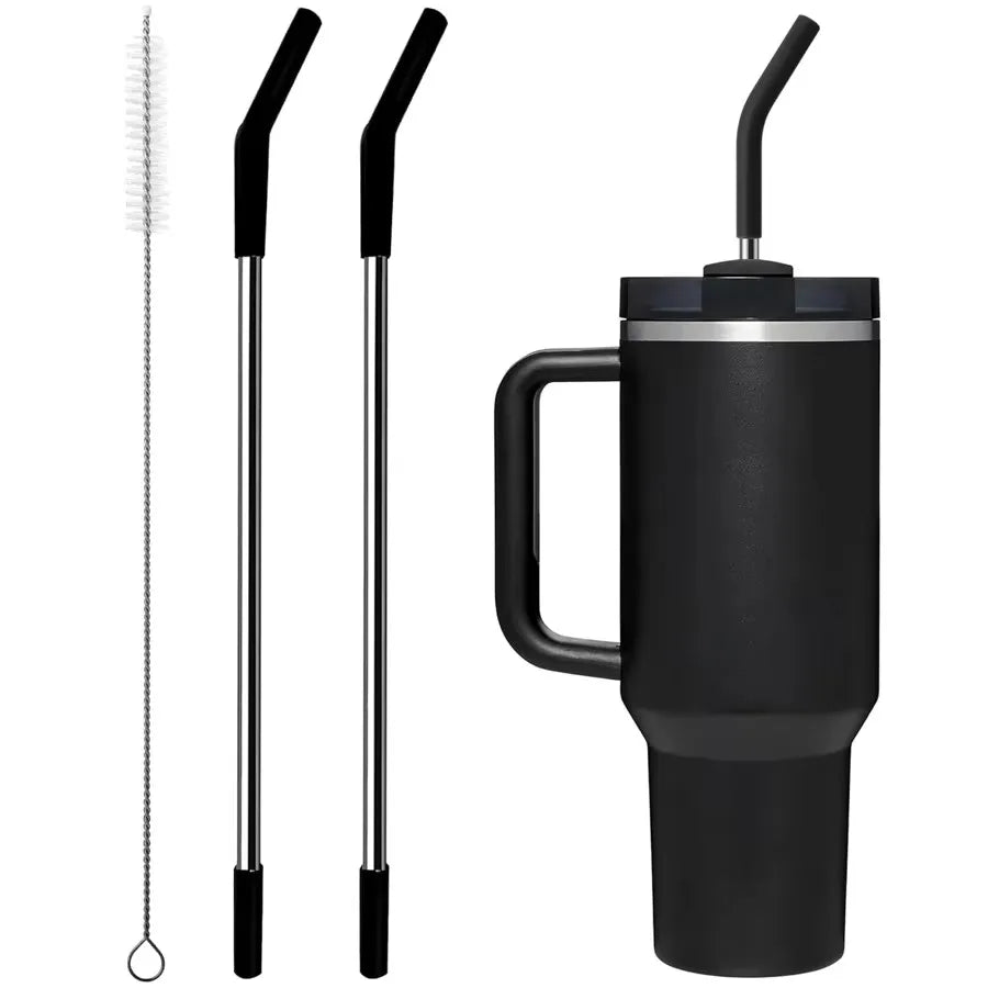 Replacement Stainless Steel Straw with Silicone Tip for Stanley Cup - 2Pcs 40oz/30oz Tumbler 1Pcs Straw Brush