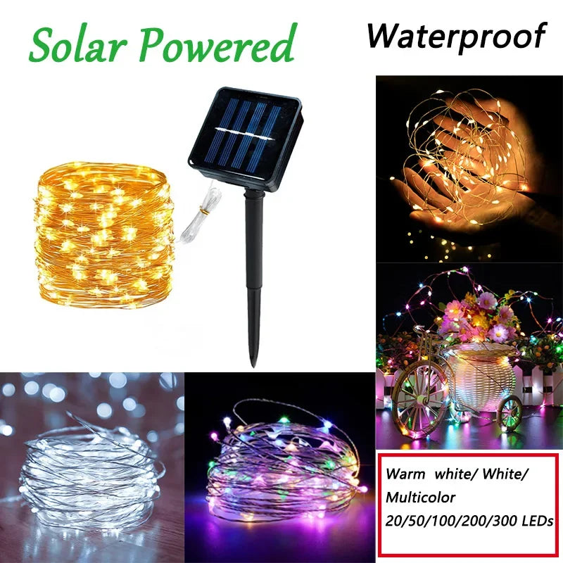 Waterproof Outdoor Solar LED Fairy String Lights (7M–32M)