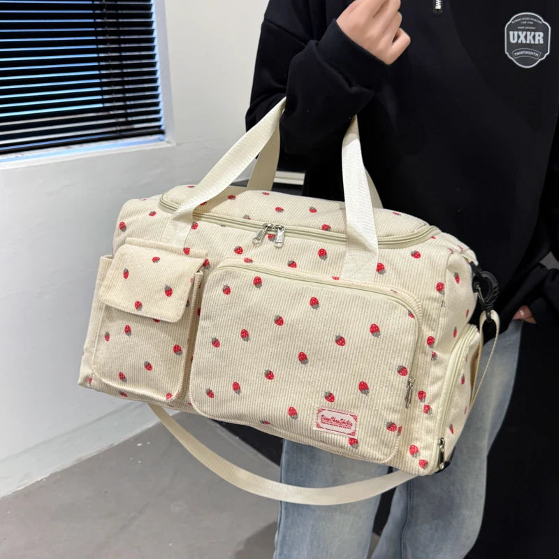 Corduroy Tote Bag with Shoe Compartment
