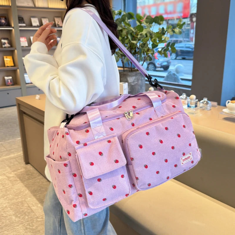 Corduroy Tote Bag with Shoe Compartment