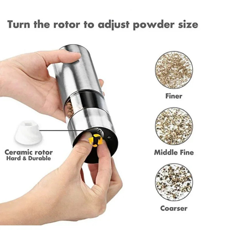 Electric Salt & Pepper Grinder Set – Stainless Steel, One-Handed Operation, Mill with Light