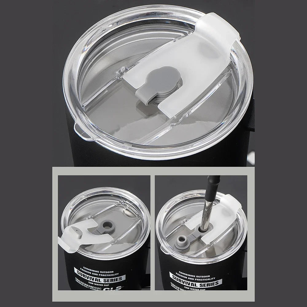 900ml Stainless Steel Insulated Tumbler with Handle, Lid & Straw