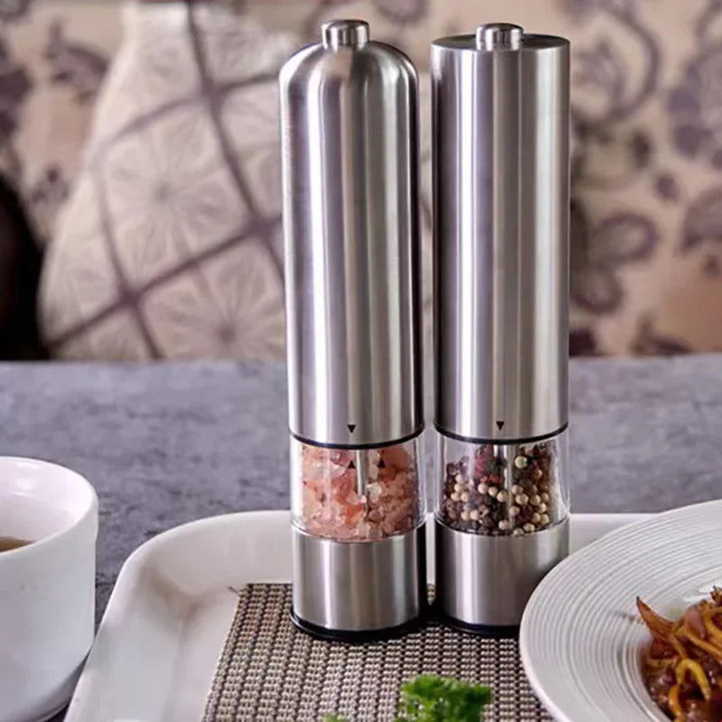 Electric Salt & Pepper Grinder Set – Stainless Steel, One-Handed Operation, Mill with Light