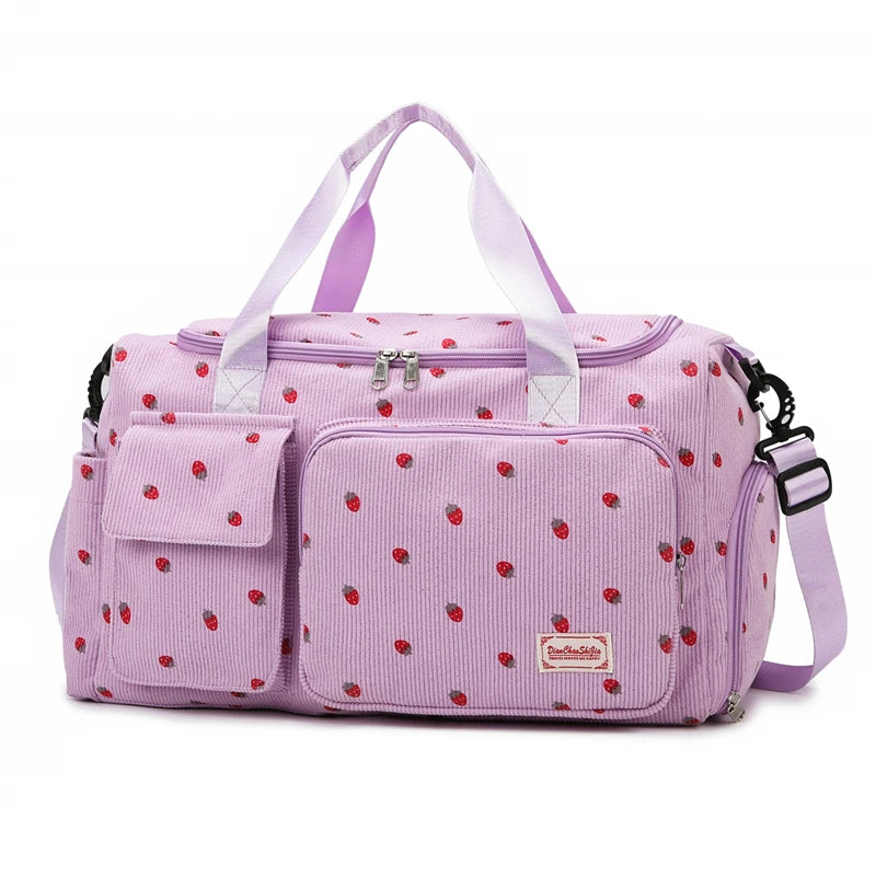 Corduroy Tote Bag with Shoe Compartment