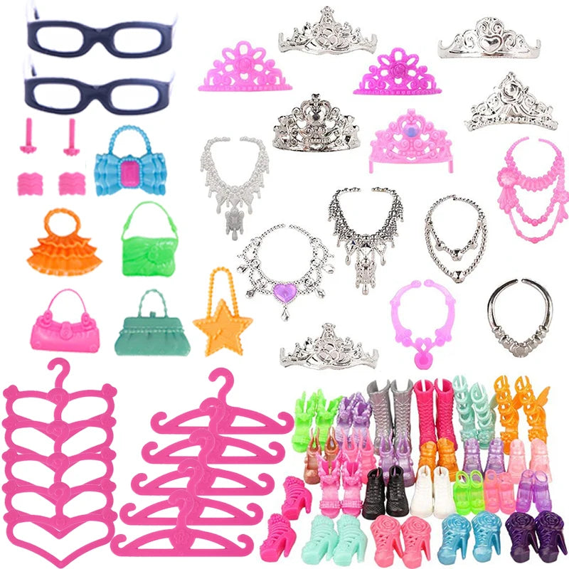 45-Piece Doll Accessories Set - Dresses, Shoes, Boots, Necklaces & Glasses (30cm Doll)