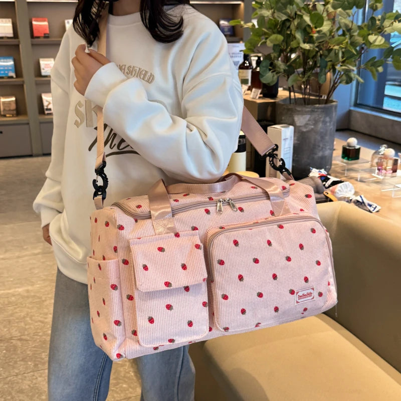 Corduroy Tote Bag with Shoe Compartment