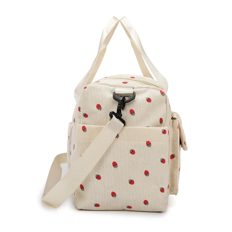 Corduroy Tote Bag with Shoe Compartment