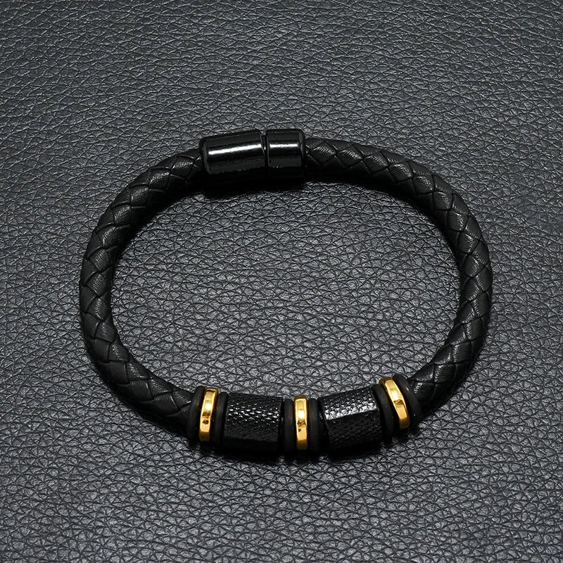 Men Genuine Leather Bracelet Magentic Attachment