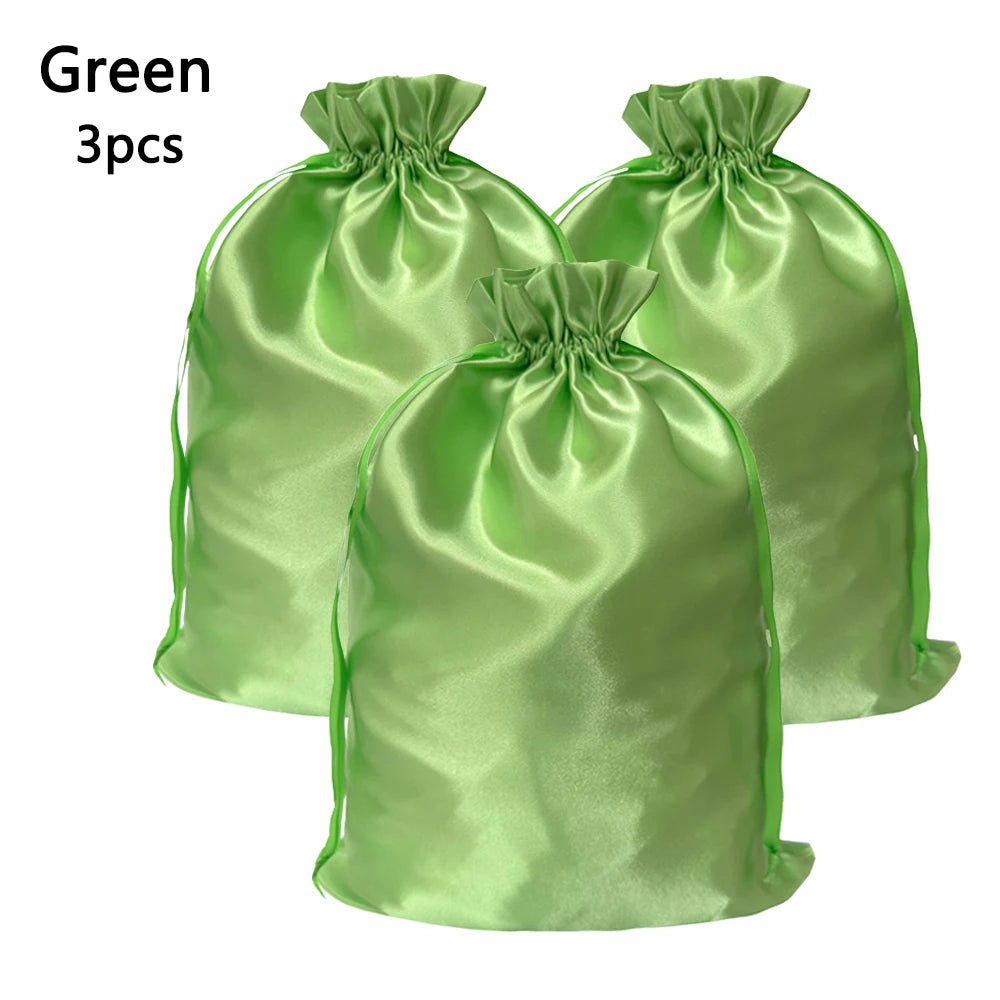 Silky Satin Wig Storage Bags with Drawstring – Dust-Free Protection, Set of 3