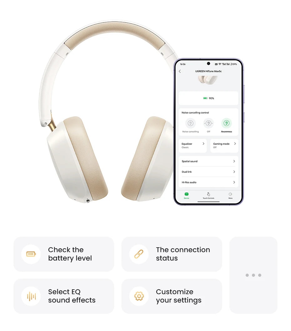 Wireless Bluetooth Over-Ear Headphones with Hybrid ANC, Hi-Res LDAC & Spatial Audio