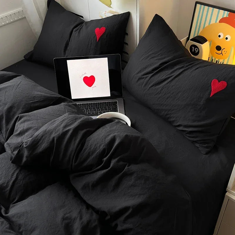Washed Cotton Bedding Set - Black Duvet Cover Set