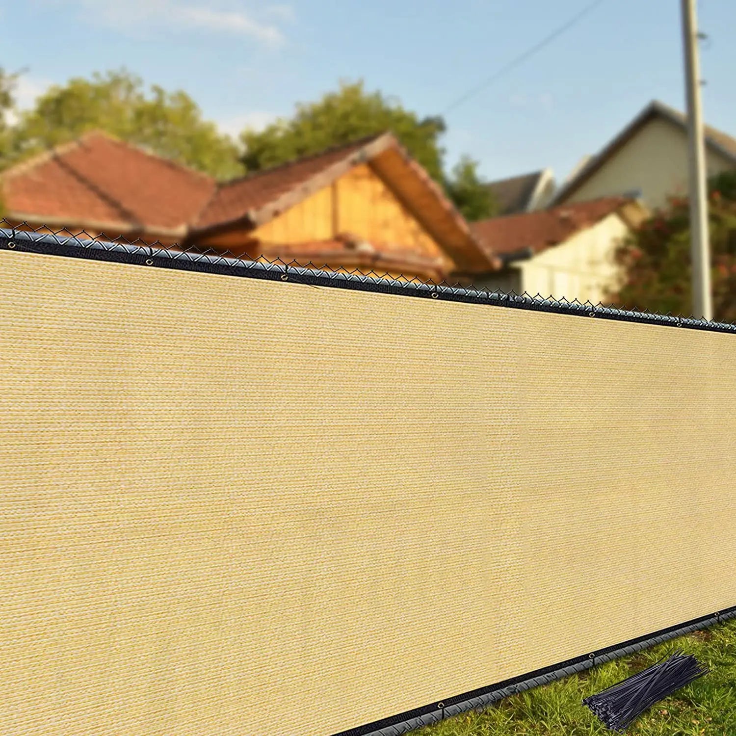 Patio Fence Privacy Screen Mesh with Grommets & Zip Ties