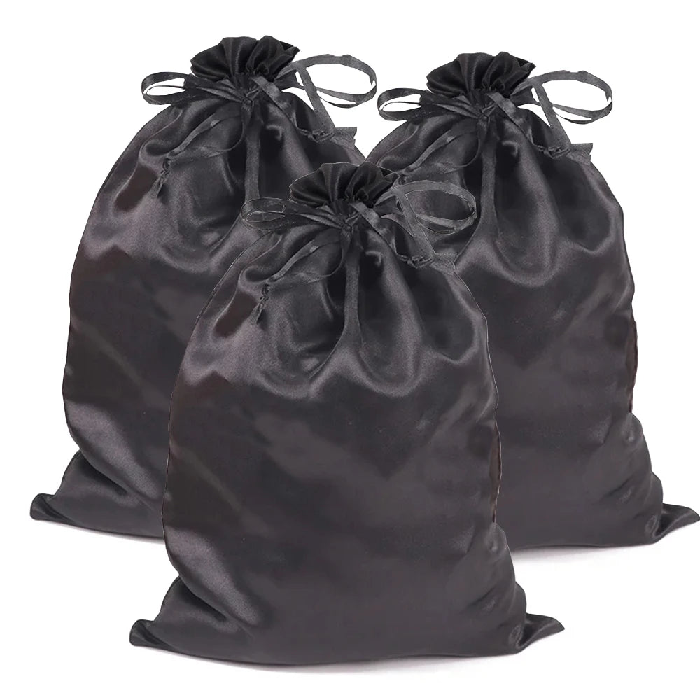 Silky Satin Wig Storage Bags with Drawstring – Dust-Free Protection, Set of 3