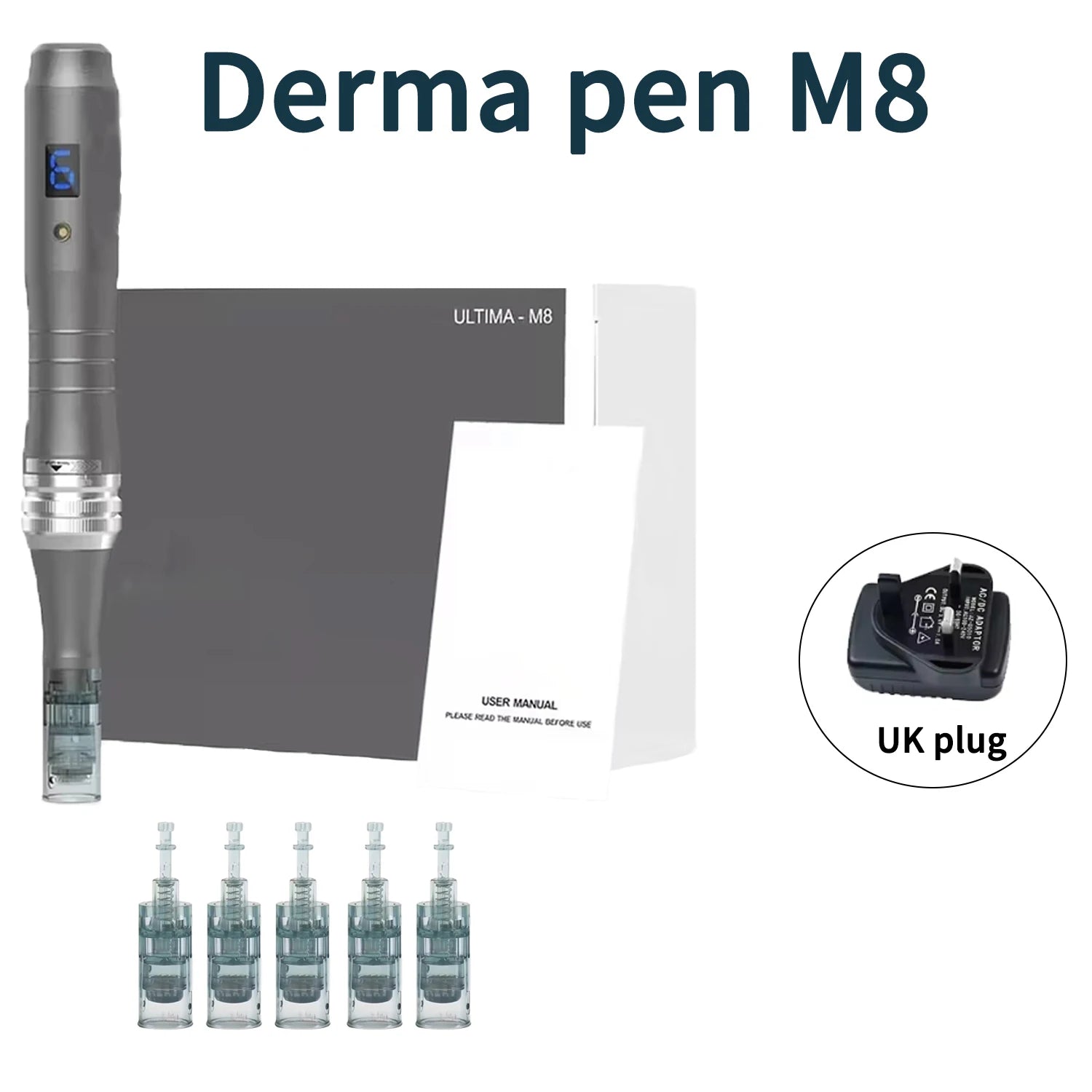 Derma Pen - M8 Professional Micro Pen, with 5 R-Nano 0.25mm Replacement Cartridges,