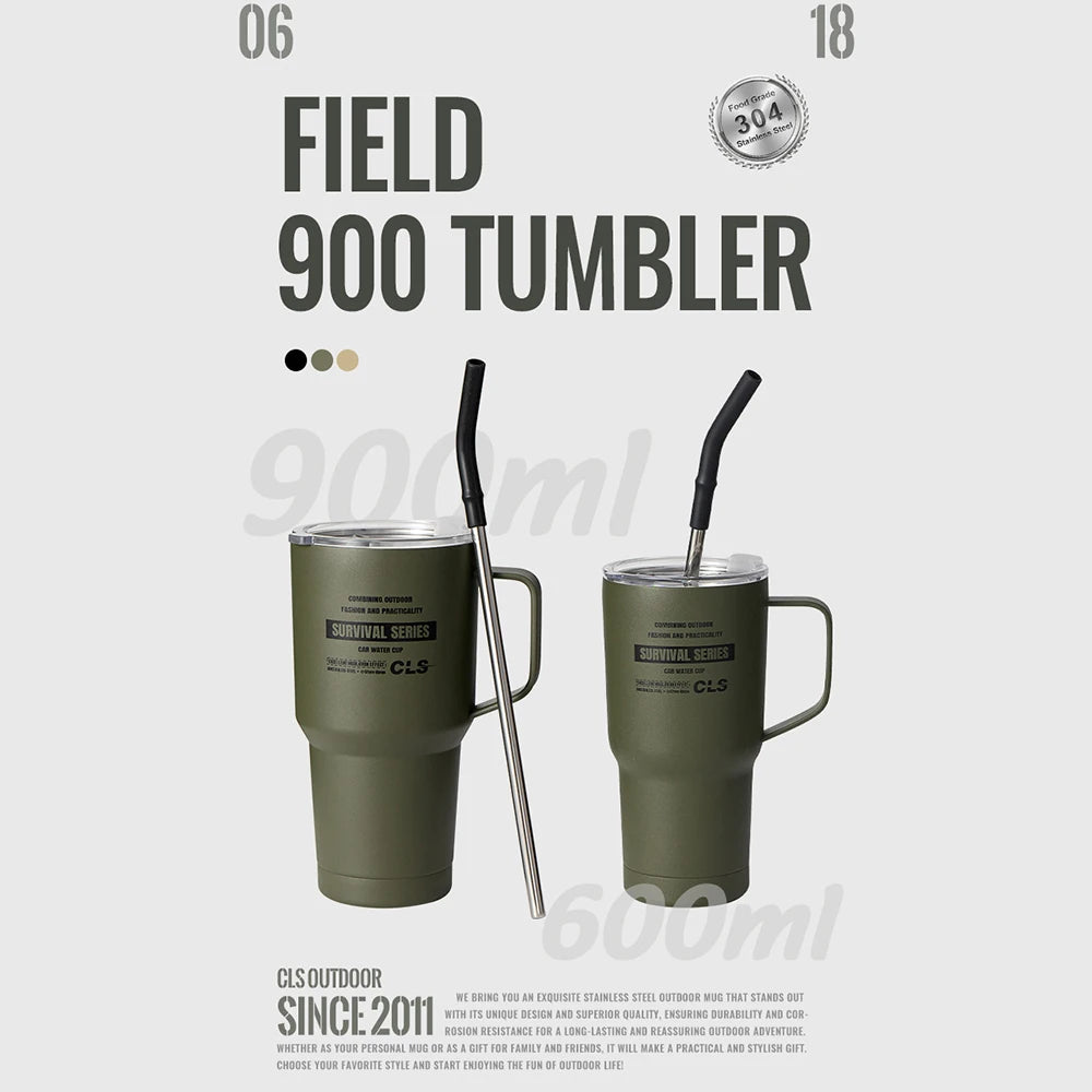 900ml Stainless Steel Insulated Tumbler with Handle, Lid & Straw