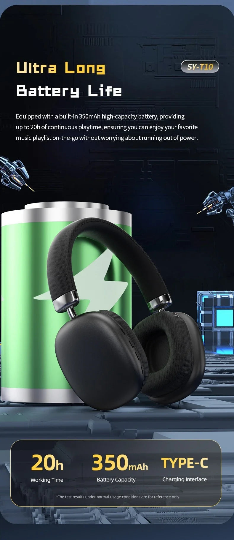 Wireless Bluetooth Stereo Headphones with Deep Bass & Noise-Cancelling Mic