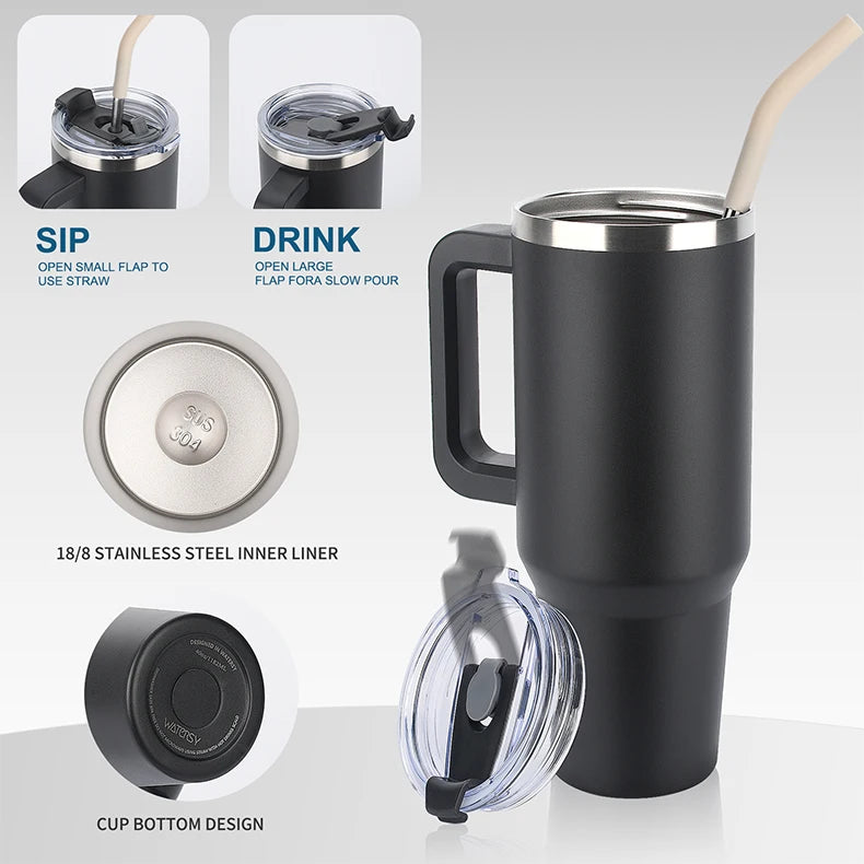 Double Wall Vacuum Insulated Stainless Steel Tumbler with Handle & Straw – 20oz, 30oz or 40oz