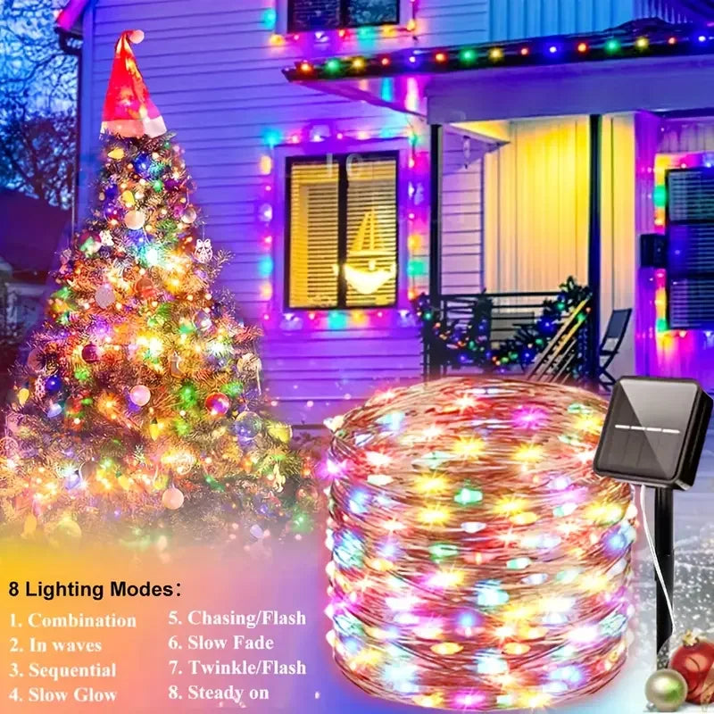 Waterproof Outdoor Solar LED String Lights with 8 Modes