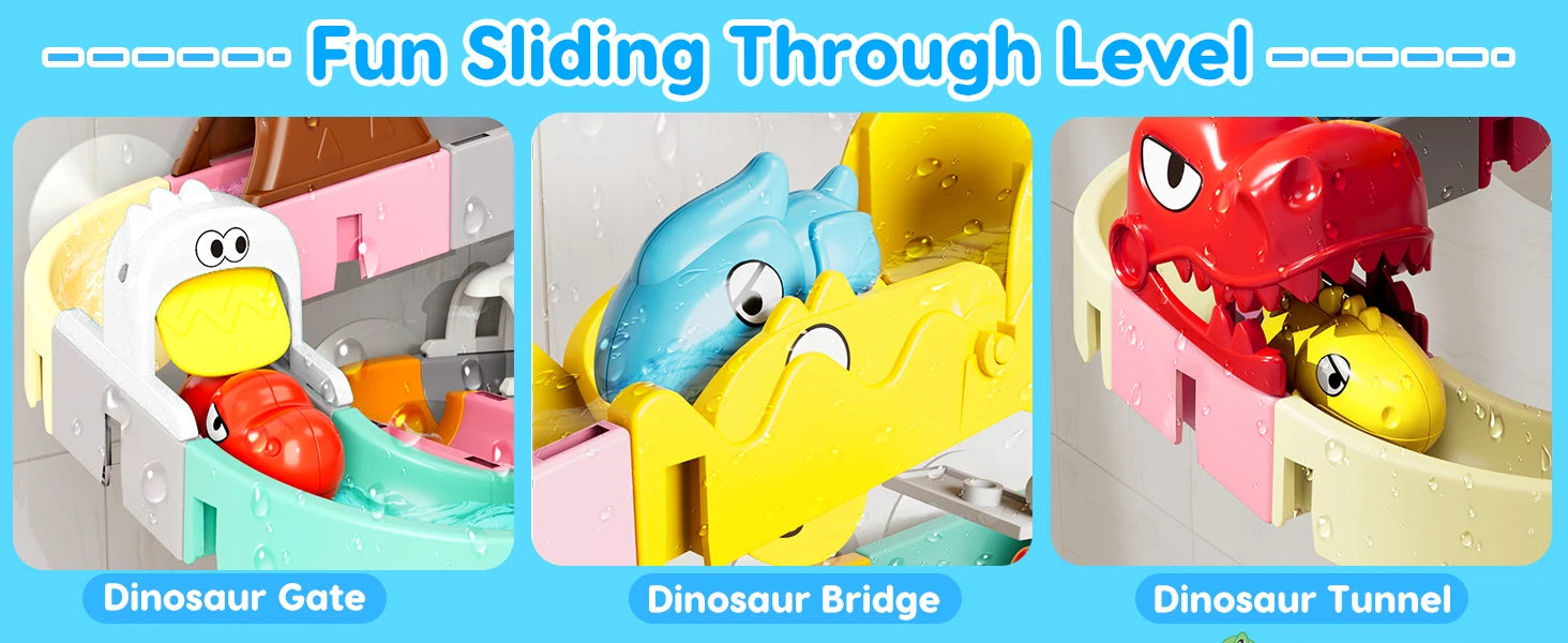 Kids DIY Bath Toy - Building Water Slide & Dinosaur Tracks