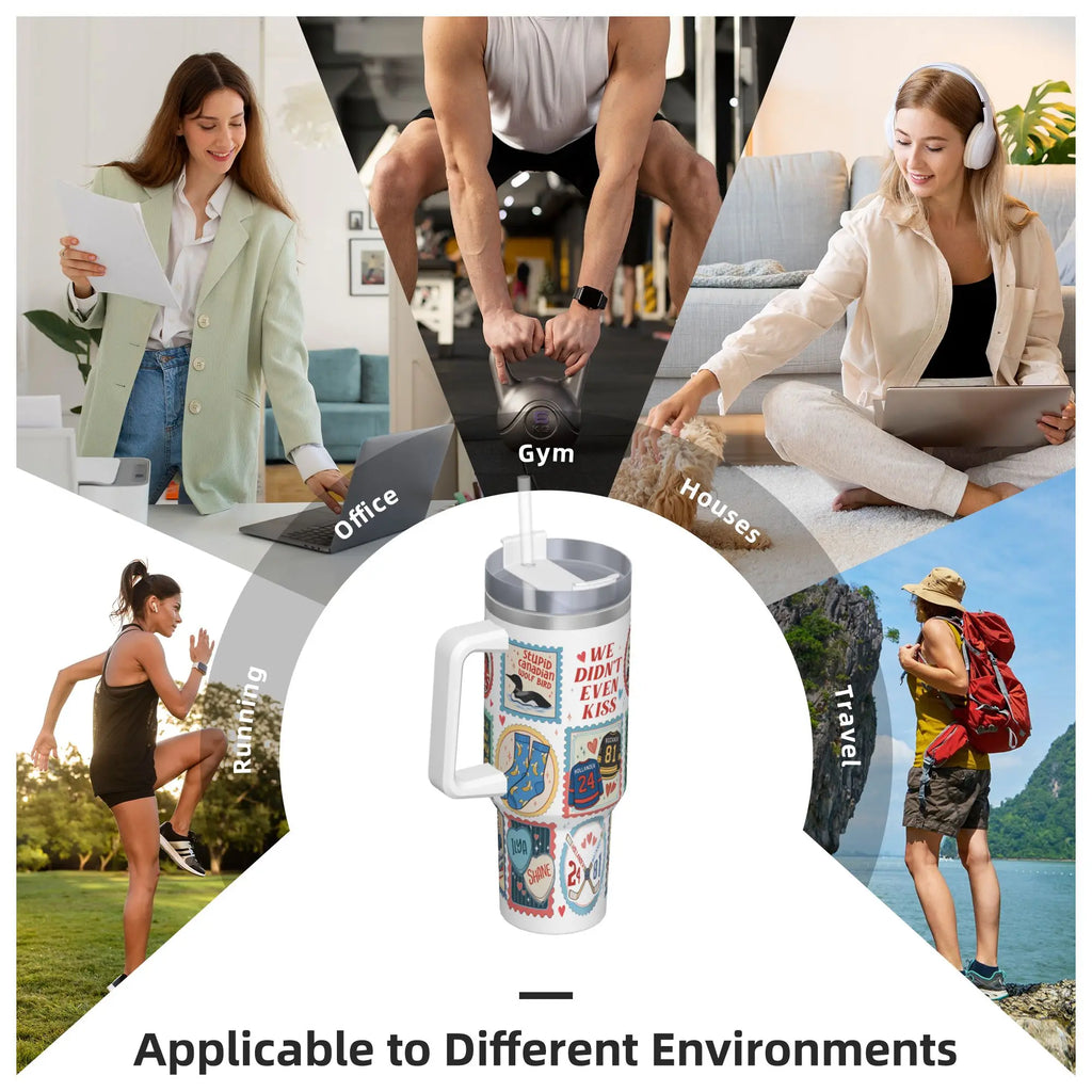 Large Portable Stainless Steel Thermal Tumbler with Straw
