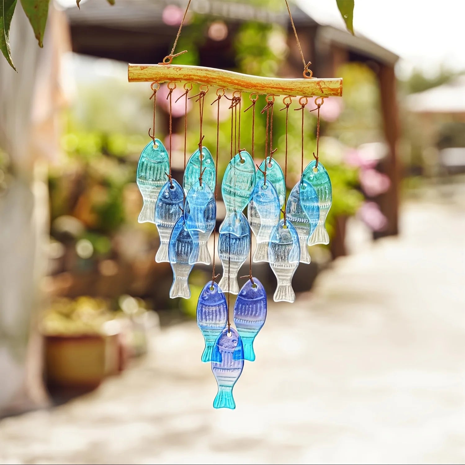 Handcrafted Blue Glass Fish Wind Chimes