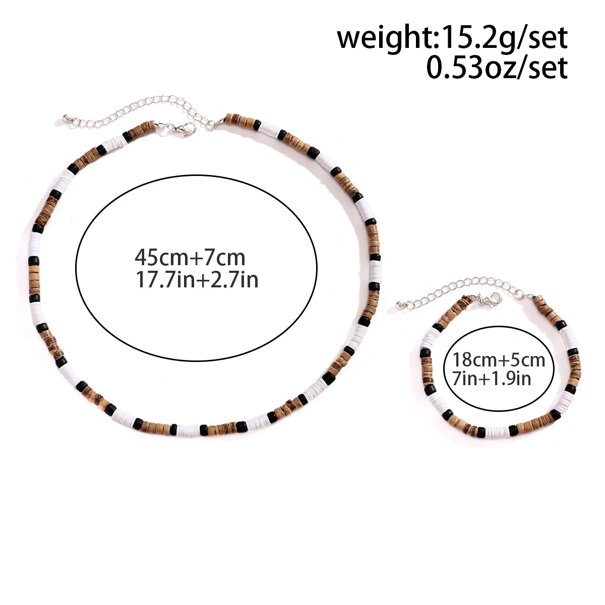 Trendy Men's Wood & Polymer Clay Bead Necklace & Bracelet Set
