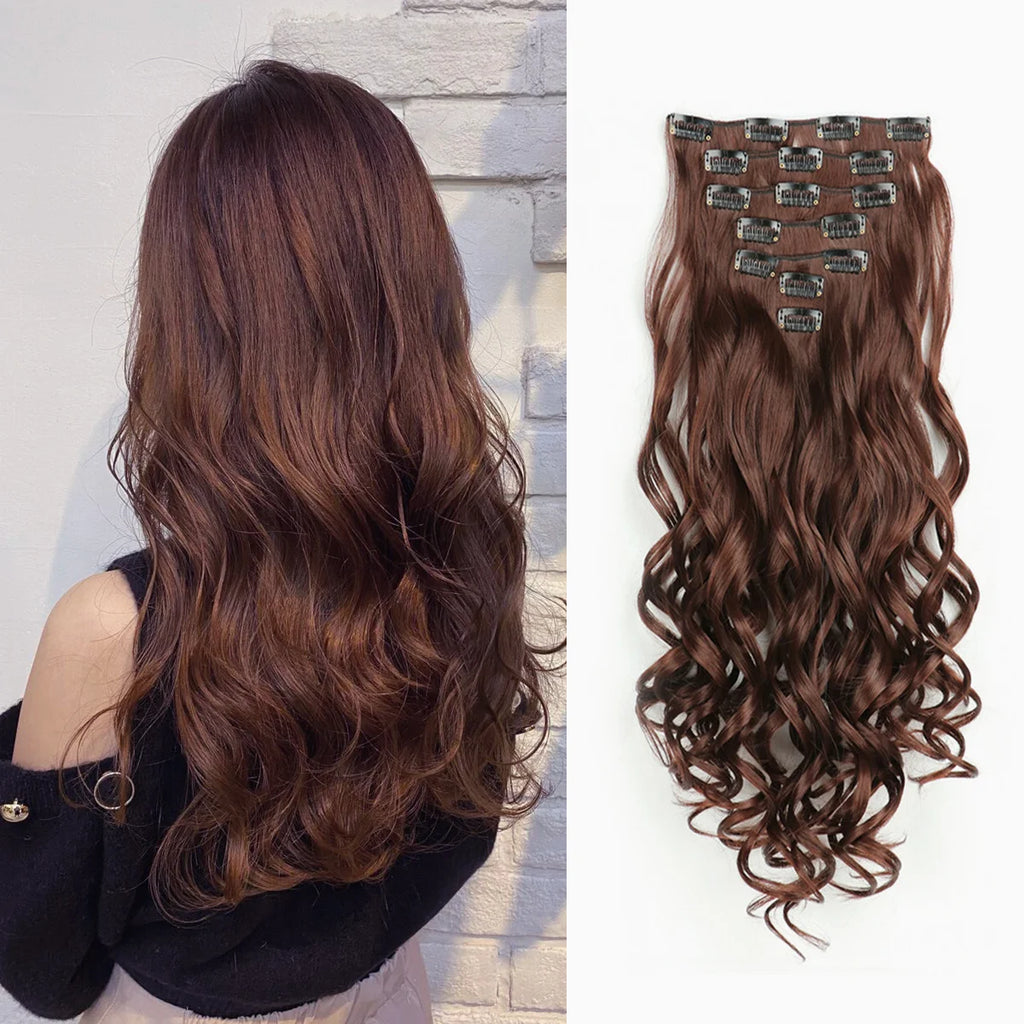 Curly Wavy Clip-In Hair Extensions – Full Head Set, 7 Pieces
