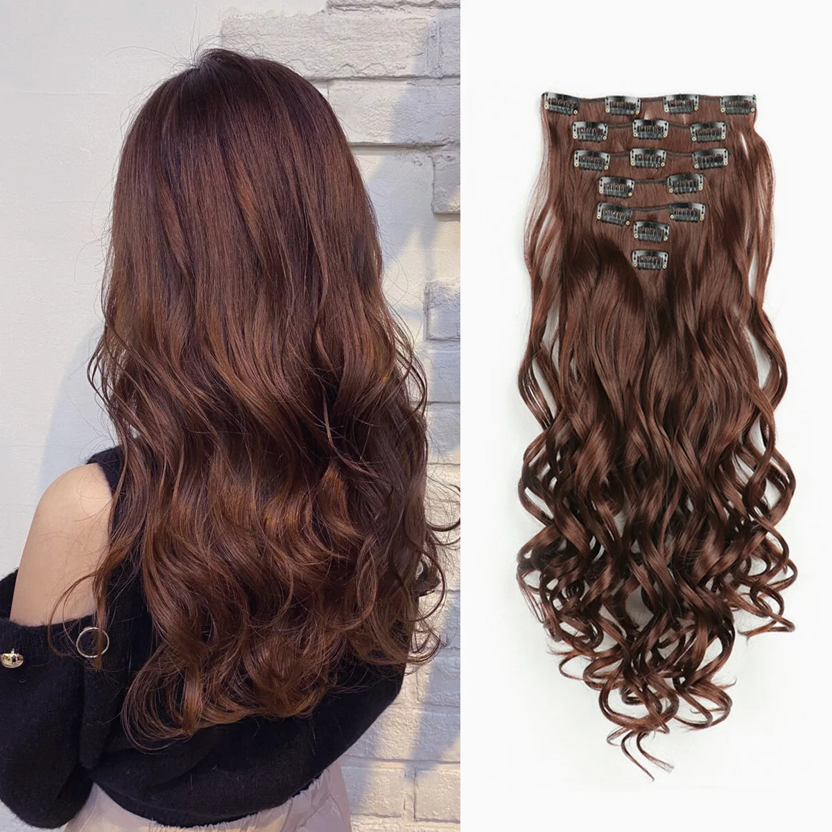 Curly Wavy Clip-In Hair Extensions – Full Head Set, 7 Pieces